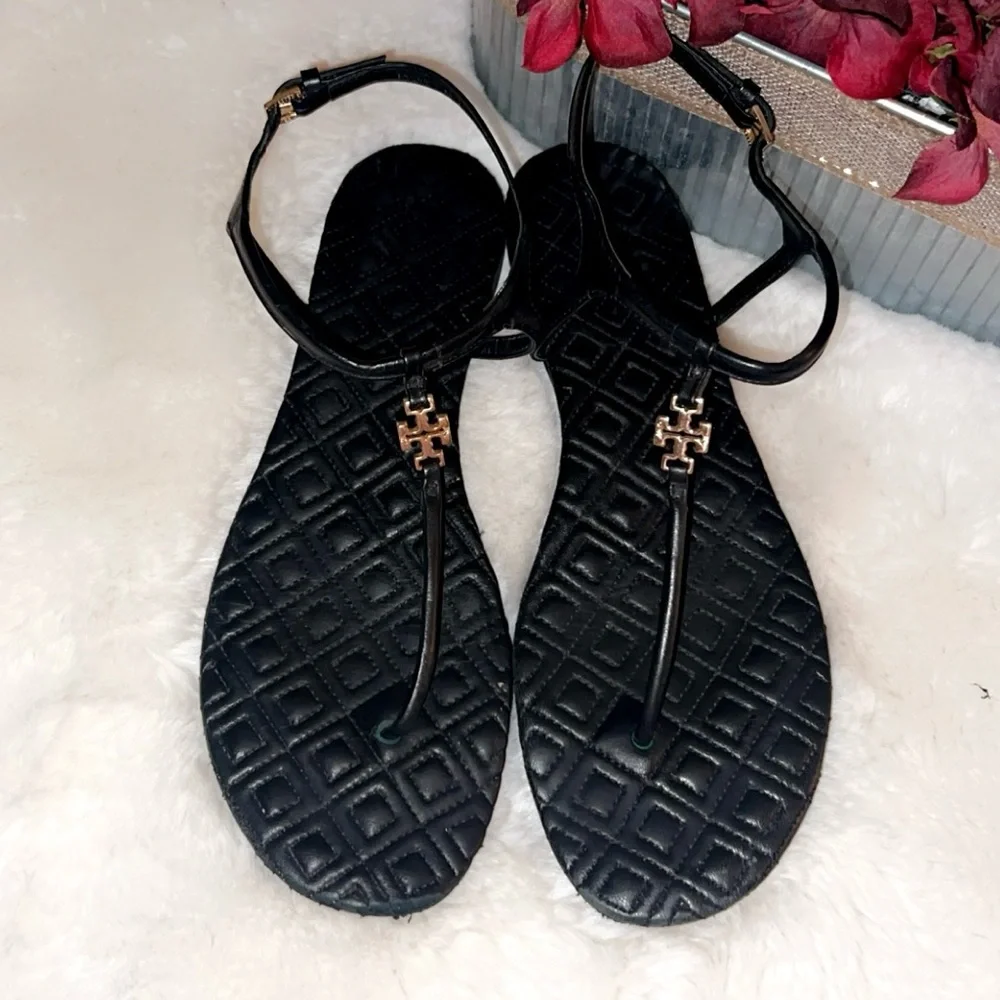 TORY BURCH Marion Quilted Leather T-Strap Sandals